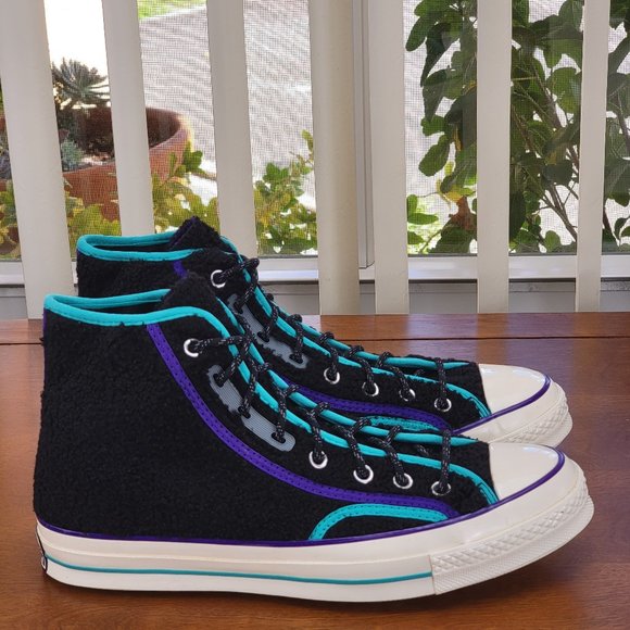 Converse Mens Chuck 70 Hi "Retro Sherpa" 169784C Black/Court Purple/Egret Size 9 - Picture 2 of 13
